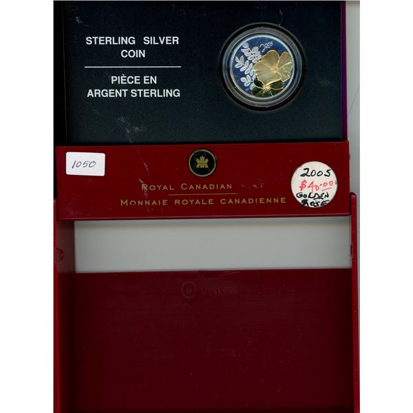 2005 Golden Rose Silver 50 Cents. Proof. Sterling Silver with 22-karat gold plating on the rose. Hou