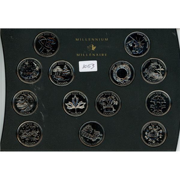 Canada 2000 Millennium 25 cents set. Consists of all 12 25 cents (one issued each month) plus a Roya