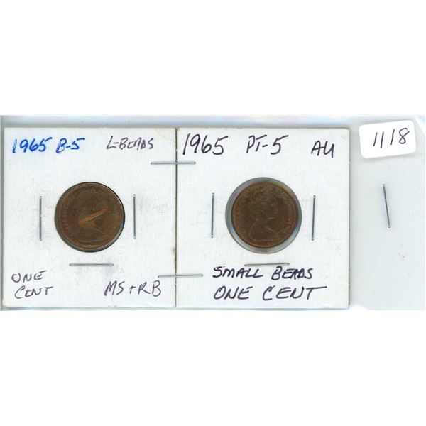 1965 two varieties one cent coins