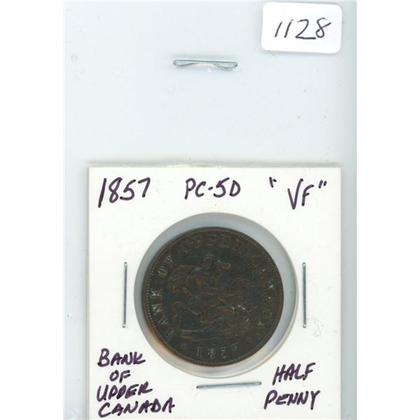 1857 PC-5D Upper Canada 1/2 penny