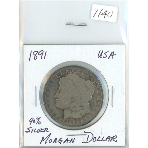 1891 Silver Morgan dollar