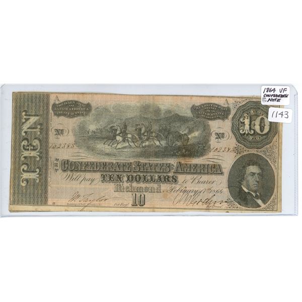 1864 Confederate states 10 dollar bill