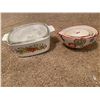 Image 1 : Corningware casserole dish & unique glass of measuring cups