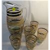 Image 1 : Glass Drink Pitcher + 5 Glasses -Stripe Pattern