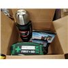 Image 1 : THERMOS, FIRST AID , 2 SETS OF BOOK ENDS -ALL NEW
