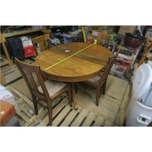 Antique Oak Dining Table, 4 Chairs and Leaf 52" Long With Leaf In