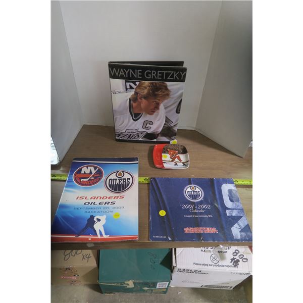 Gretzky Book, Howe Tray, Oilers Calandar and Exibition Game Program