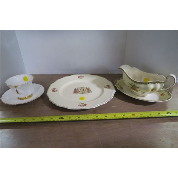 Queen Elizibeth the II Coronation Plate, Gravy Boat, And Teacup