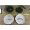 Image 1 : 2 Green Glass Dishes and 2 Church Plates
