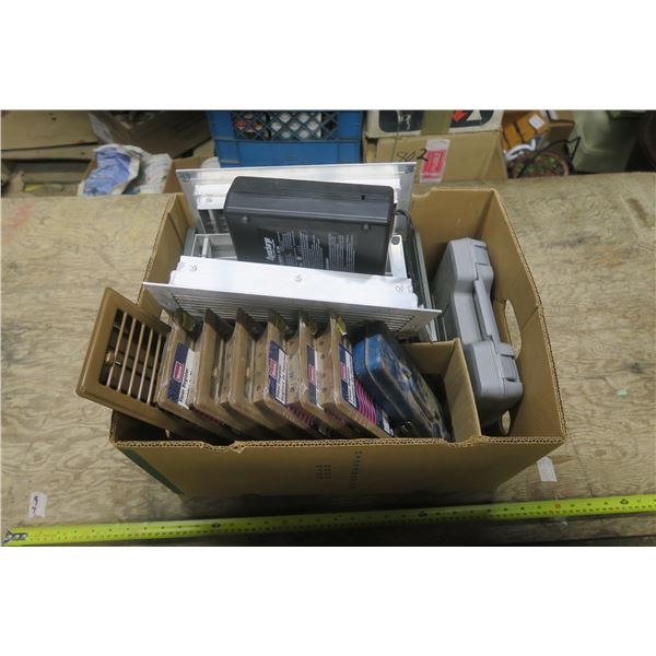 Box of Misc. Floor Vents, Sanding Drums and More