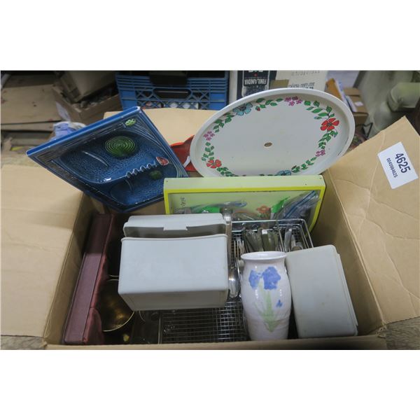 Box of Misc. Housewares, Shot Glasses, Cutlery