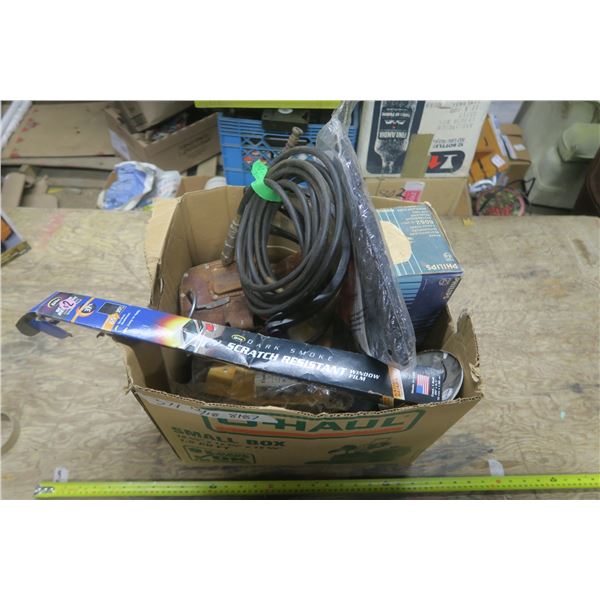 Box of Misc. Tool Belts, Light Fixtures, ETC
