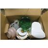 Image 1 : Box of Misc. Kitchenware Including Coffee pot, Teapot and Glass Bowl