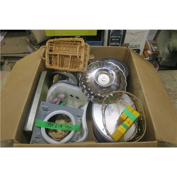 Box of Misc., Housewares Including Circuit Tester, Trays, Poker Chips and More