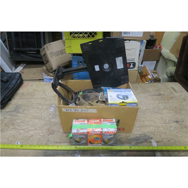 Box of Misc. Including Inline Fan, TV Ceiling Mount, Tool Belt ETC.