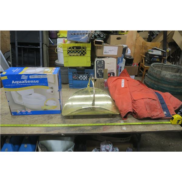 Raised Toilette Seat, Floatation Jacket, and Basket