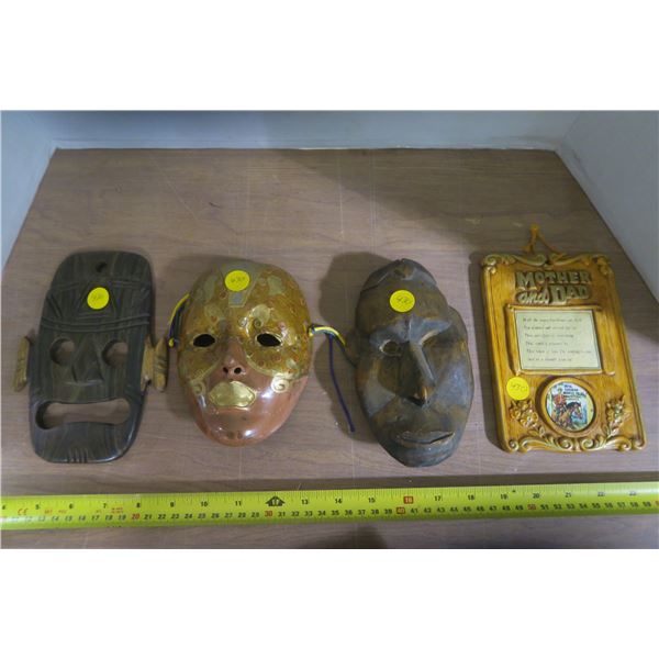 3 Wall Art Masks and Mother and Dad Plaque
