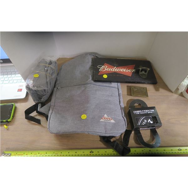 Jack Daniels Bandana, 2 Coors Backpacks, and 2 Budweiser Pieces