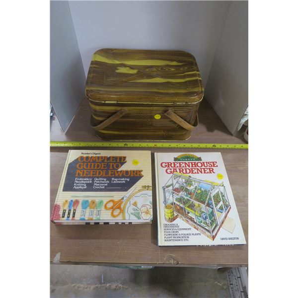 Metal Picnic Basket and 2 Books