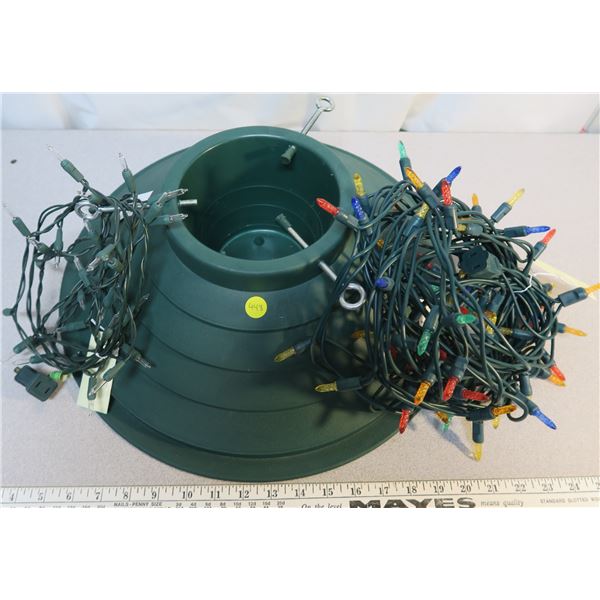 Plastic Christmas Tee Stand w/ String Lights (approx. 9' indoor white; 21' outdoor colored)