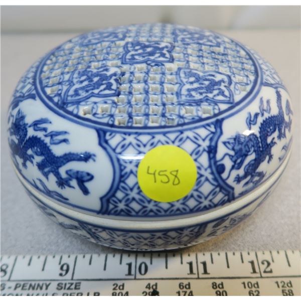 Blue + White Porcelain Incense Bowl