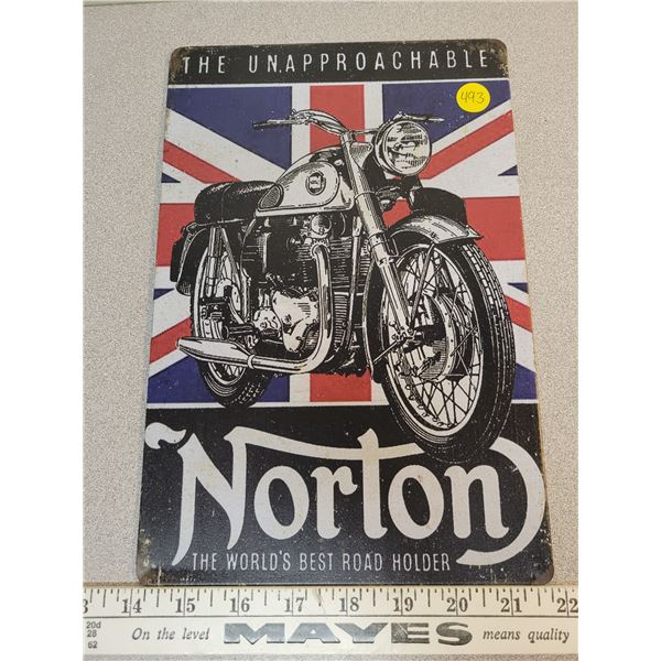 8" X 11" tin sign Norton motorcycle