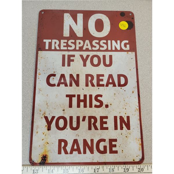 8" X 11" tin sign You're in range
