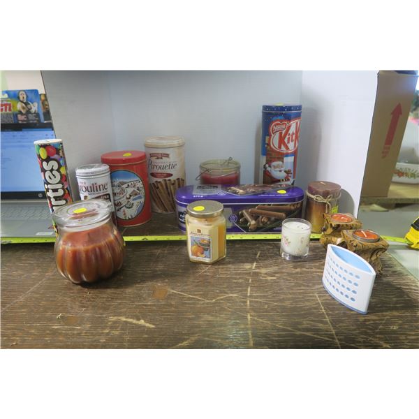 Box of Misc, Tins and Candles