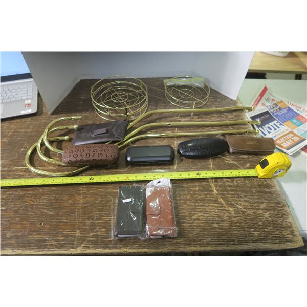 Decorative Wire Shelf And Box of Glasses and Phone Cases