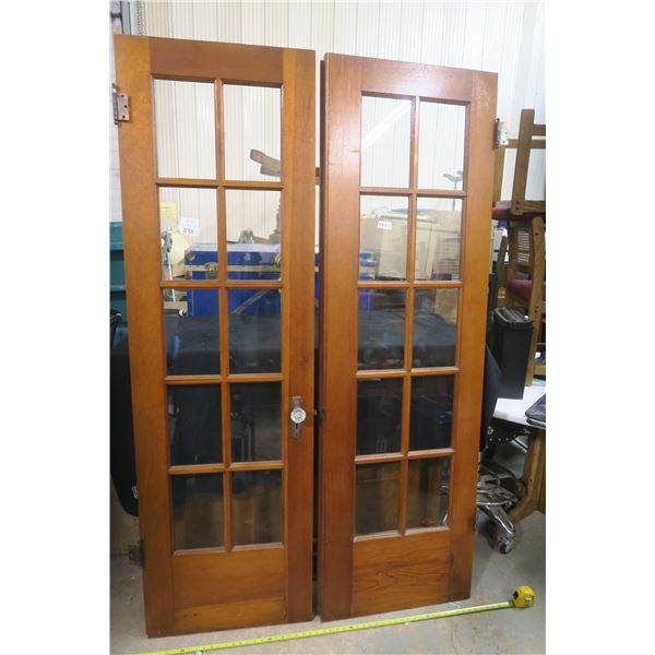 Cherry Finish Glass Doors W/ Glass Knob 23 3/4 X 79  & 24 3/4 X 79