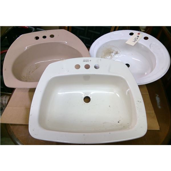 3 Bathroom Sinks - 1 white, 1 dusty pink, 1 cream
