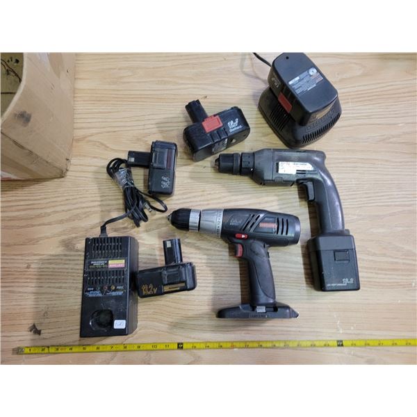 Lot of drills, parts, chargers & batteries - untested