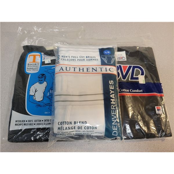 2 new men's t-shirts size large and new pack of size Lg men's briefs