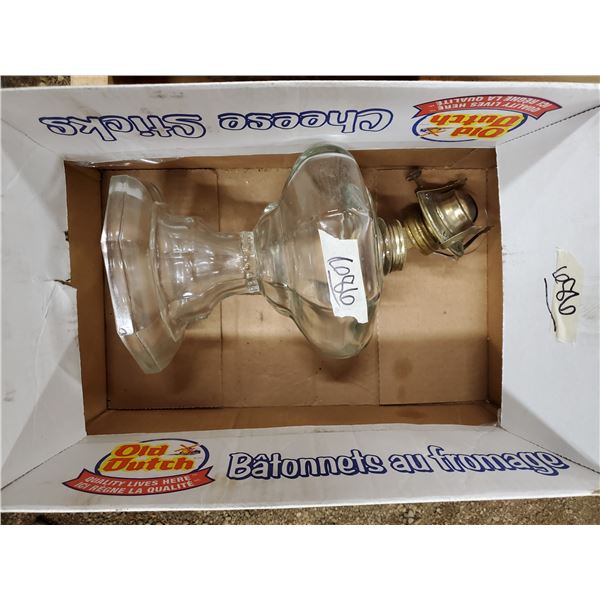 GLASS COAL OIL LAMP BASE 8" TALL, 6.5" WIDE TOP