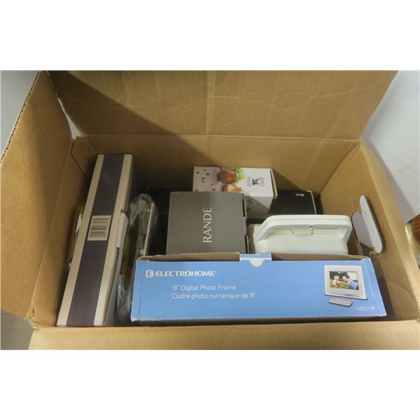 Box of misc. with digital picture frames