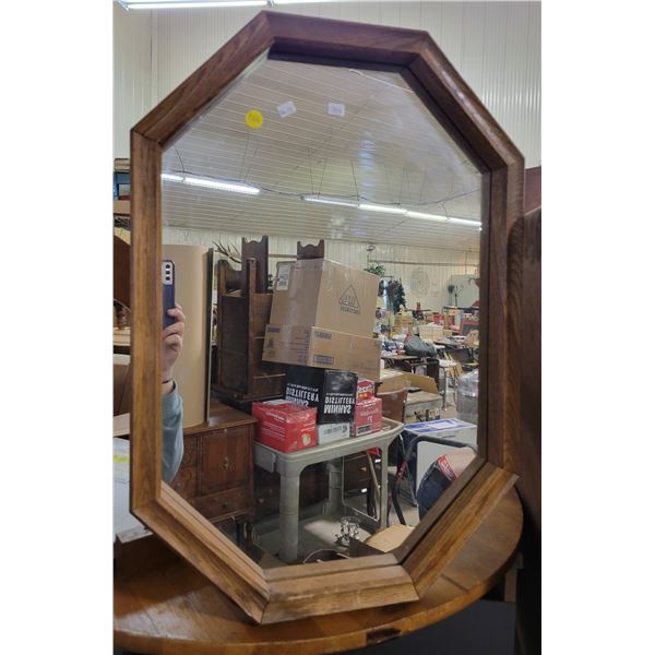 8 sided wood frame mirror 18" W X 26" H