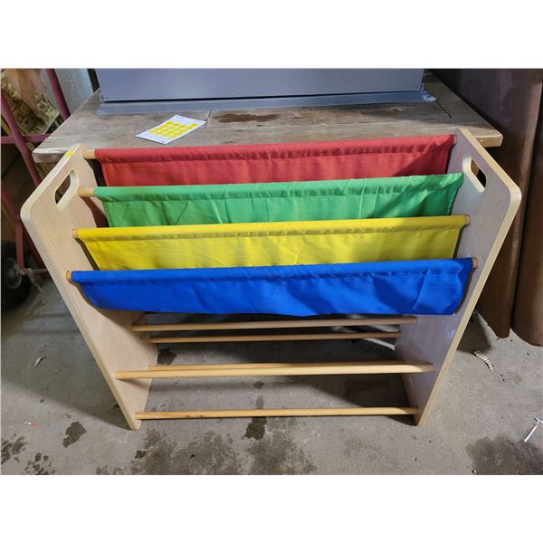 Kids bookshelf with room for storage bins on bottom 34" Wide, 30" tall