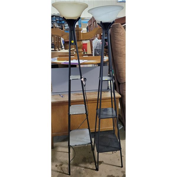 2 tall floor lamps with shelves