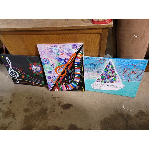 3 pieces of music related artwork - canvas 18" X 24"