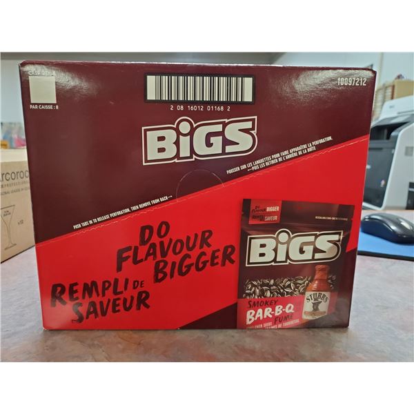 box w/ 8 bags BIGS bbq sunflower seeds (BB dated 2021-06-16)