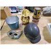 Image 1 : MISC LOT - TINS, BOTTLE CAP FIGURE, HELMET, PAINTED MUSHROOM