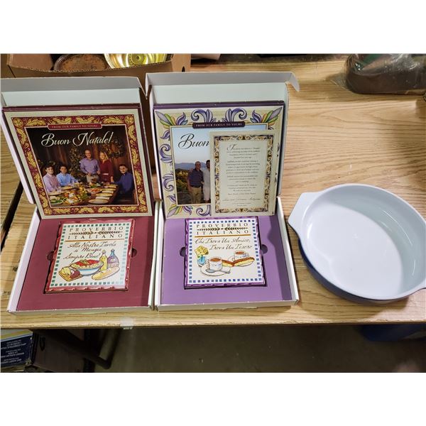 BAKING DISH W/ 2 ITALIAN TILES