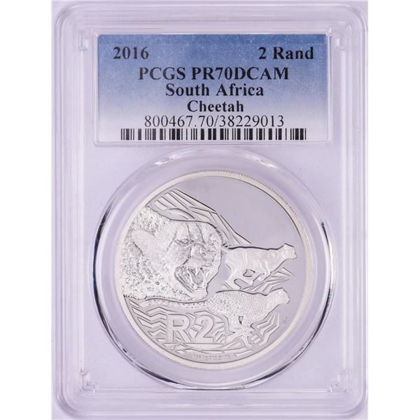 2016 Proof South Africa 2 Rand Cheetah Silver Coin PCGS PR70DCAM