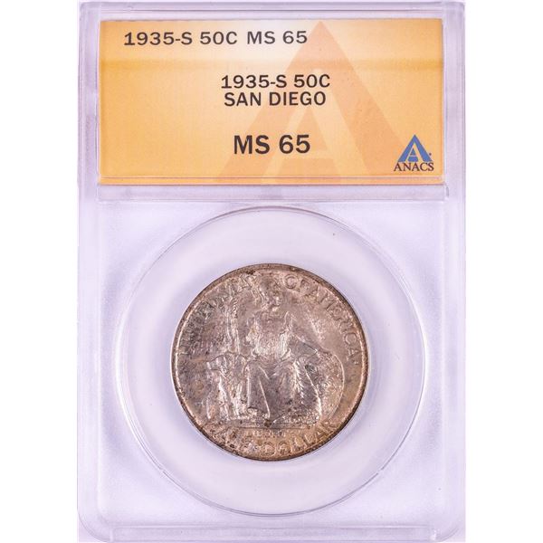1935-S San Diego Commemorative Half Dollar Coin ANACS MS65