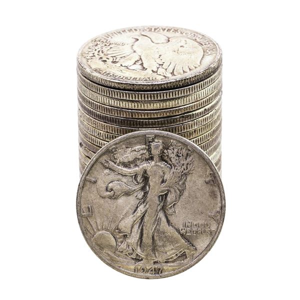 Roll of (20) Assorted Date Walking Liberty Half Dollar Coins Circulated