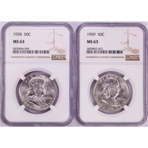 Lot of 1958-1959 Franklin Half Dollar Coins NGC MS63