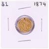 Image 1 : 1874 Type 3 $1 Indian Princess Head Gold Dollar Coin with Hole