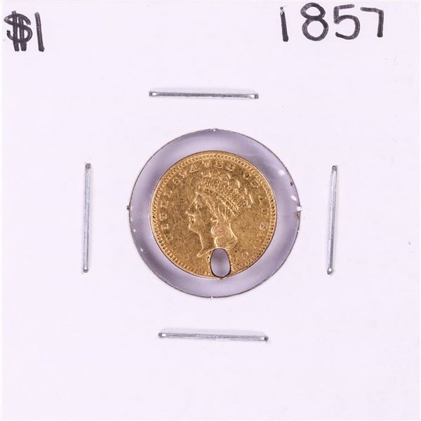 1857 Type 3 $1 Indian Princess Head Gold Dollar Coin with Hole