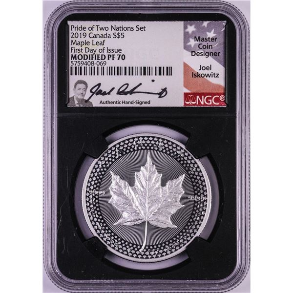 2019 Canada $5 Two Nations Silver Maple Leaf Coin NGC Modified PF70 Iskowitz Signature