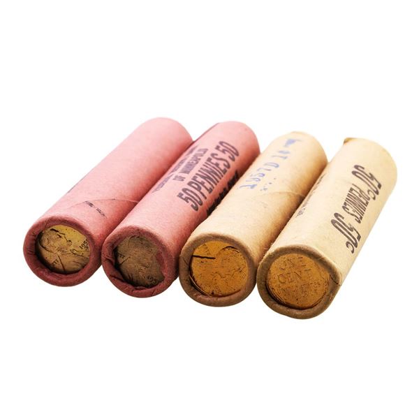 Lot of (2) 1957-D & 1958-D (50) Brilliant Uncirculated Lincoln Wheat Cent Coin Rolls